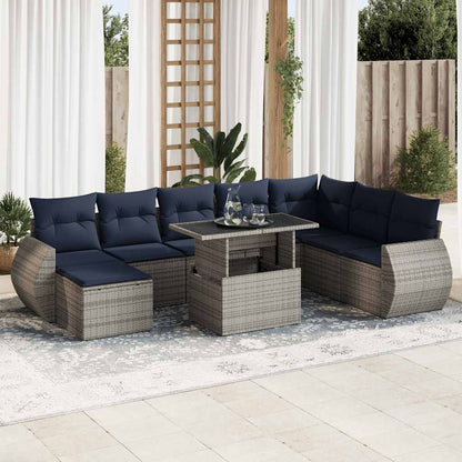 Set Divani Giardino 9 pz con Cuscini Polyrattan Acacia Grigio
