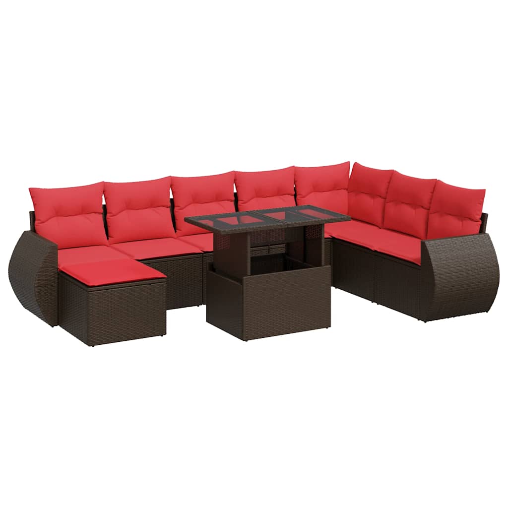 Set Divani Giardino 9 pz con Cuscini Polyrattan Marrone Acacia