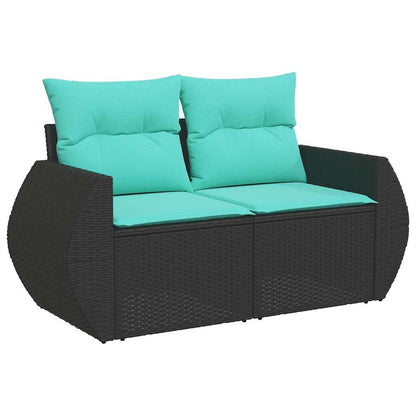 Set Divani Giardino 10pz con Cuscini Nero in Polyrattan Acacia