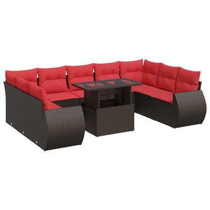Set Divani Giardino 10 pz con Cuscini Polyrattan Marrone Acacia