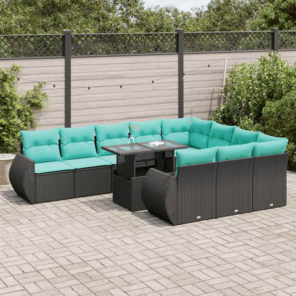Set Divani da Giardino 11 pz con Cuscini Polyrattan Acacia Nero