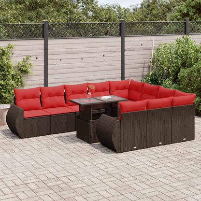 Set Divani Giardino 11 pz con Cuscini Polyrattan Marrone Acacia