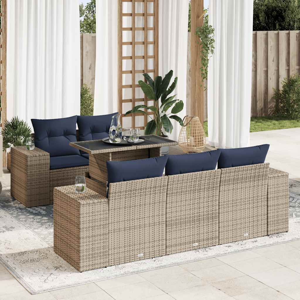 Set Divano da Giardino 6pz con Cuscini Grigio Polyrattan Acacia
