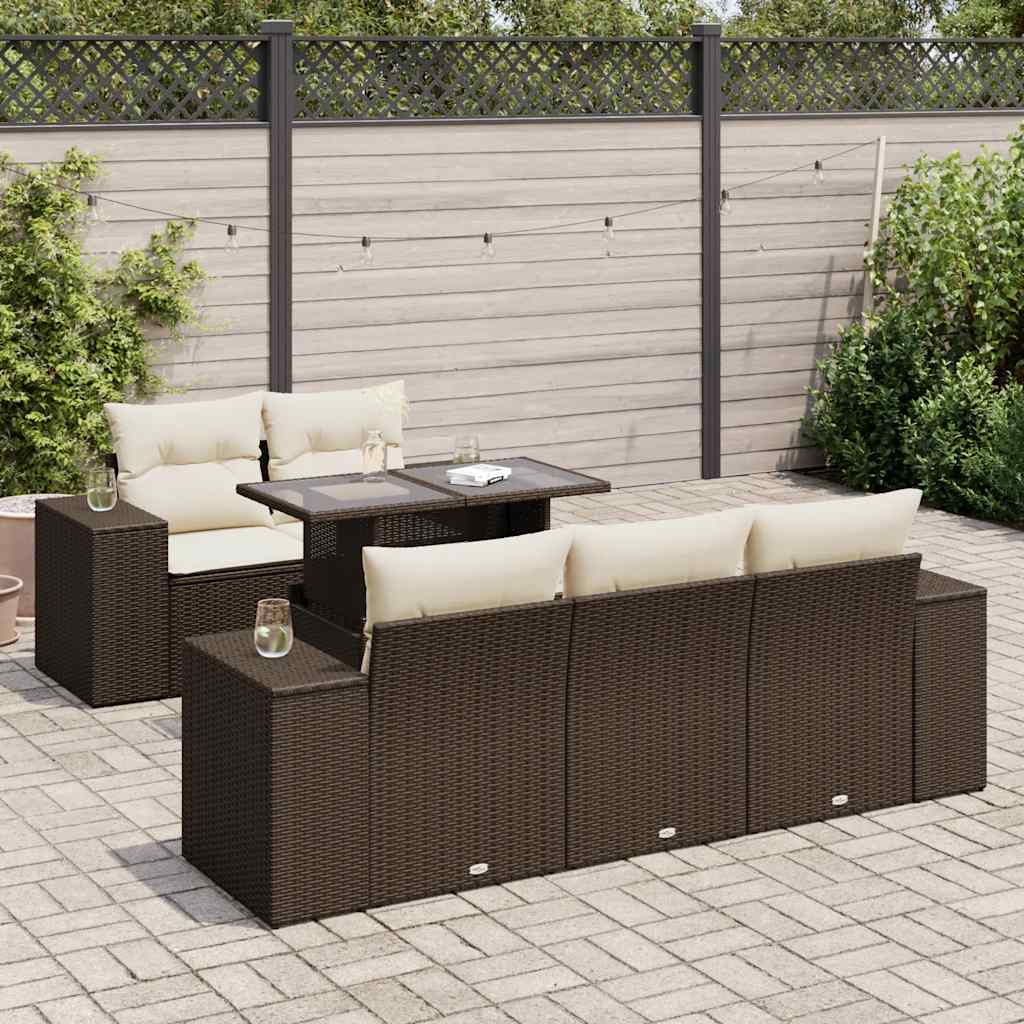 Set Divano da Giardino 6 pz con Cuscini Marrone in Polyrattan