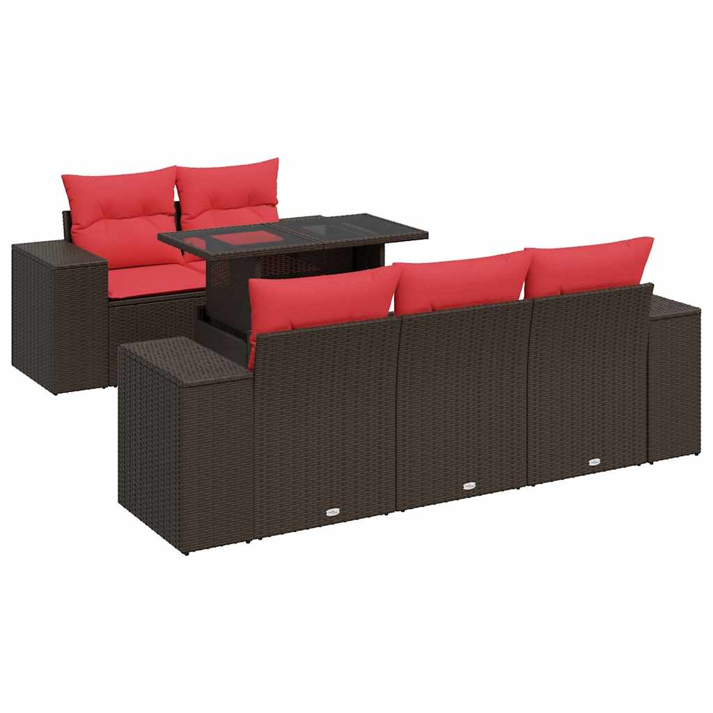 Set Divano Giardino 6 pz con Cuscini Marrone Polyrattan Acacia