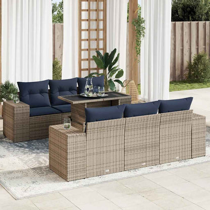 Set Divani da Giardino 7pz con Cuscini Grigio Polyrattan Acacia