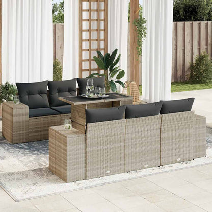Set Divani da Giardino 7pz con Cuscini Grigio Chiaro Polyrattan