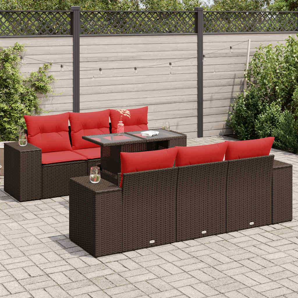 Set Divani Giardino 7 pz con Cuscini Marrone Polyrattan Acacia
