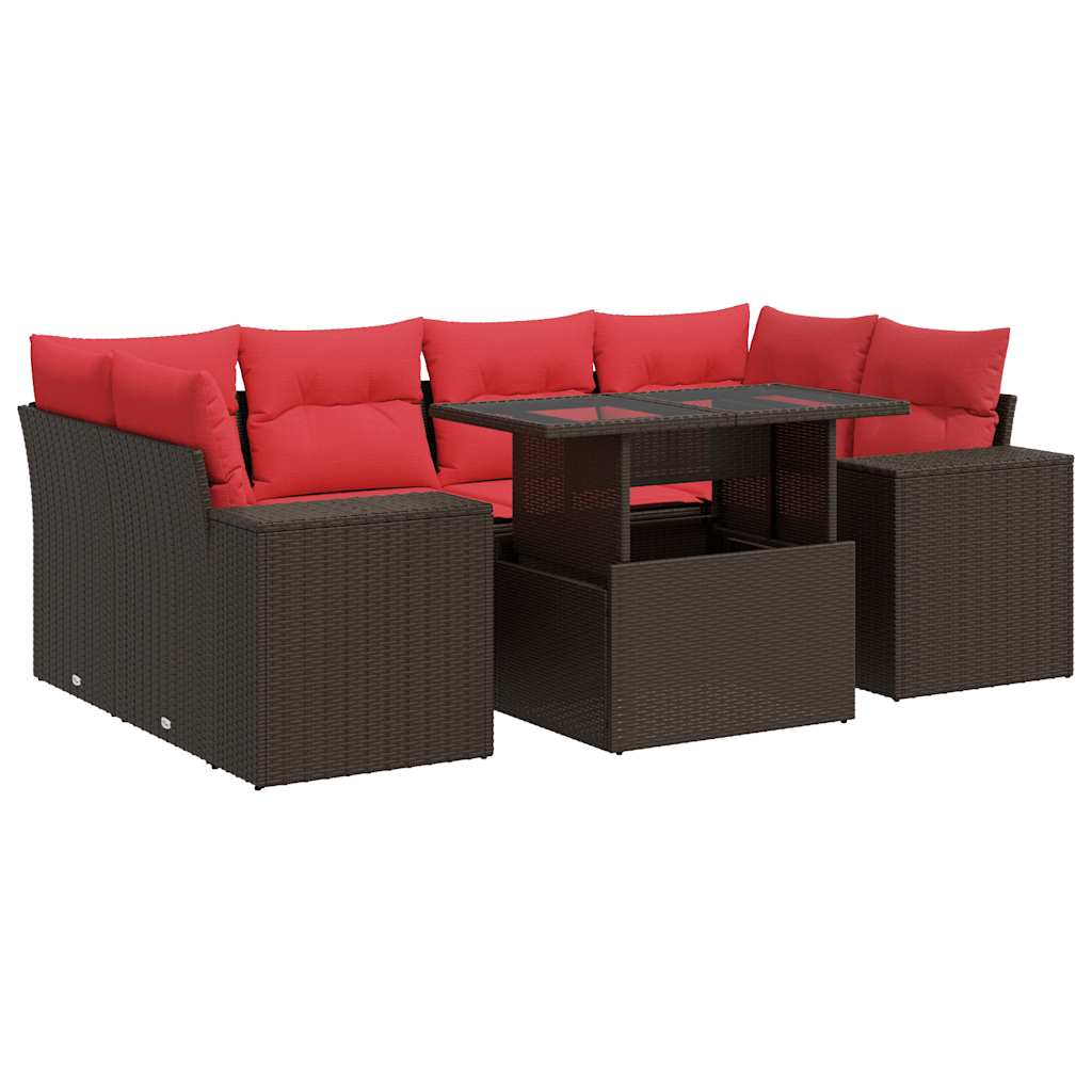 Set Divani Giardino 7 pz con Cuscini Marrone Polyrattan