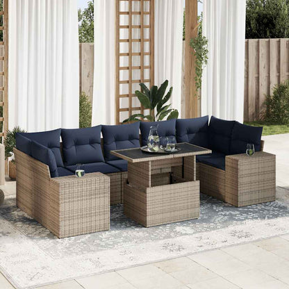 Set Divano da Giardino 8pz con Cuscini Grigio Polyrattan Acacia