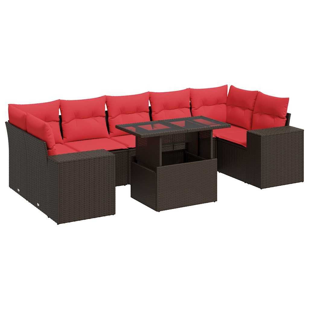 Set Divani Giardino 8 pz con Cuscini Marrone Polyrattan Acacia