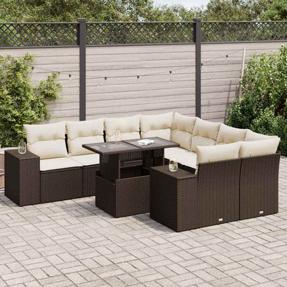 Set Divani da Giardino 9pz con Cuscini Marrone in Polyrattan