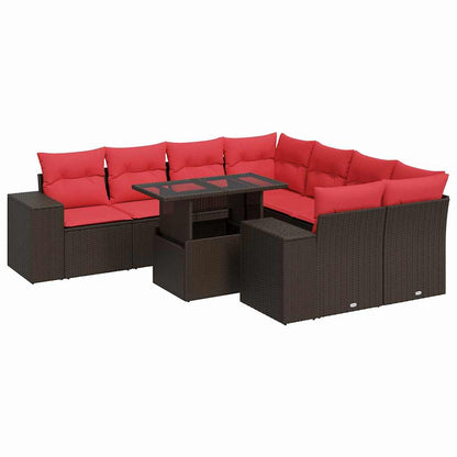 Set Divani Giardino 9 pz con Cuscini Marrone Polyrattan Acacia