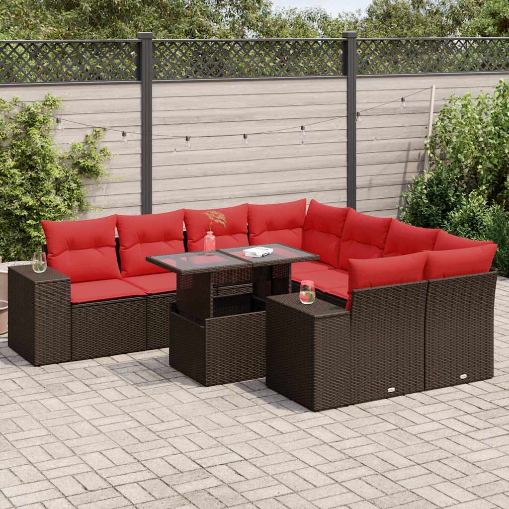 Set Divani Giardino 9 pz con Cuscini Marrone Polyrattan Acacia