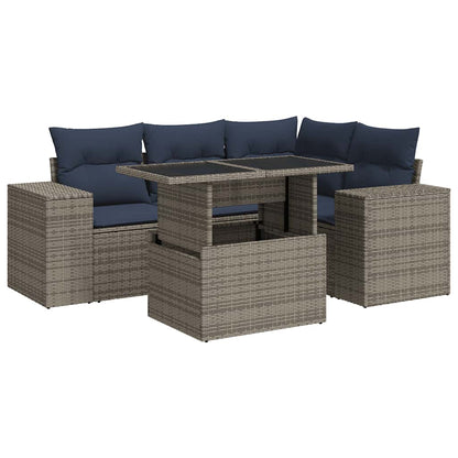 Set Divano da Giardino 5pz con Cuscini Grigio Polyrattan