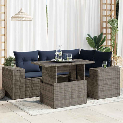 Set Divano da Giardino 5pz con Cuscini Grigio Polyrattan