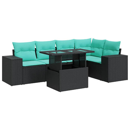 Set Divani da Giardino 6 pz con Cuscini Nero Polyrattan Acacia
