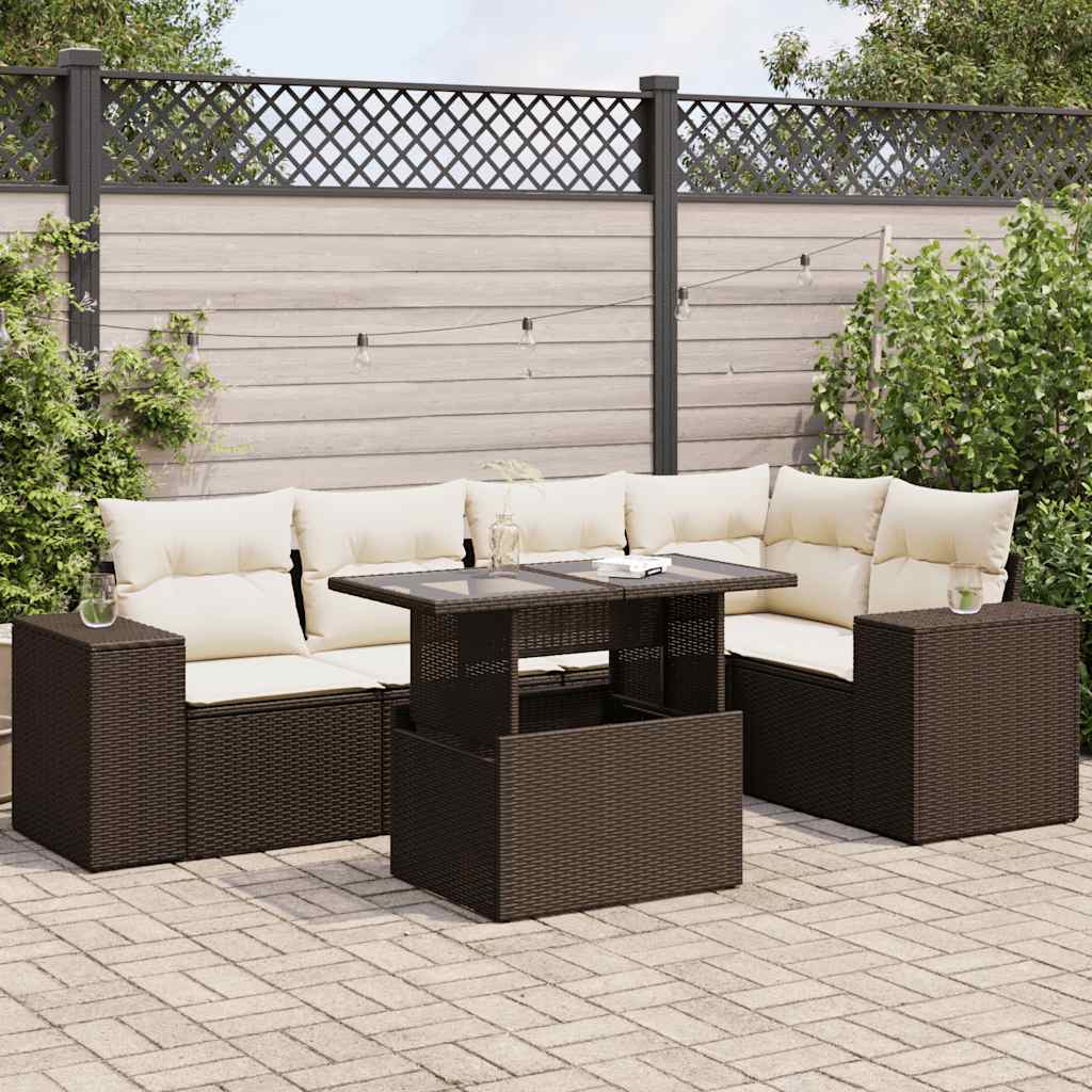 Set Divano da Giardino 6 pz con Cuscini Marrone in Polyrattan