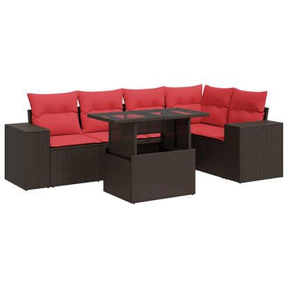 Set Divano Giardino 6 pz con Cuscini Marrone Polyrattan Acacia