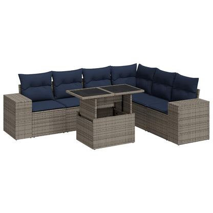 Set Divani Giardino 7 pz con Cuscini Polyrattan Grigio Acacia