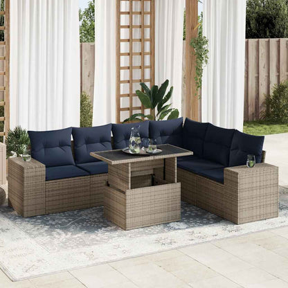 Set Divani Giardino 7 pz con Cuscini Polyrattan Grigio Acacia