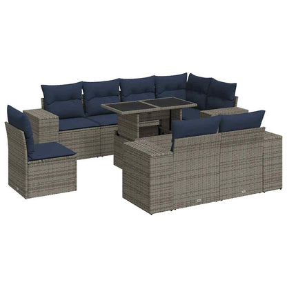 Set Divani Giardino 9 pz con Cuscini Polyrattan Grigio Acacia