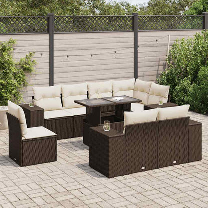 Set Divani da Giardino 9pz con Cuscini Marrone in Polyrattan