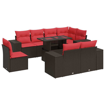 Set Divani Giardino 9 pz con Cuscini Marrone Polyrattan Acacia