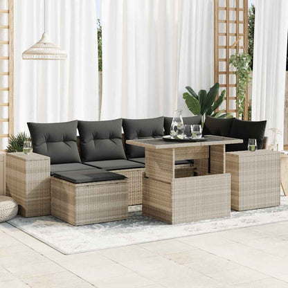 Set Divani da Giardino 7pz con Cuscini Grigio Chiaro Polyrattan