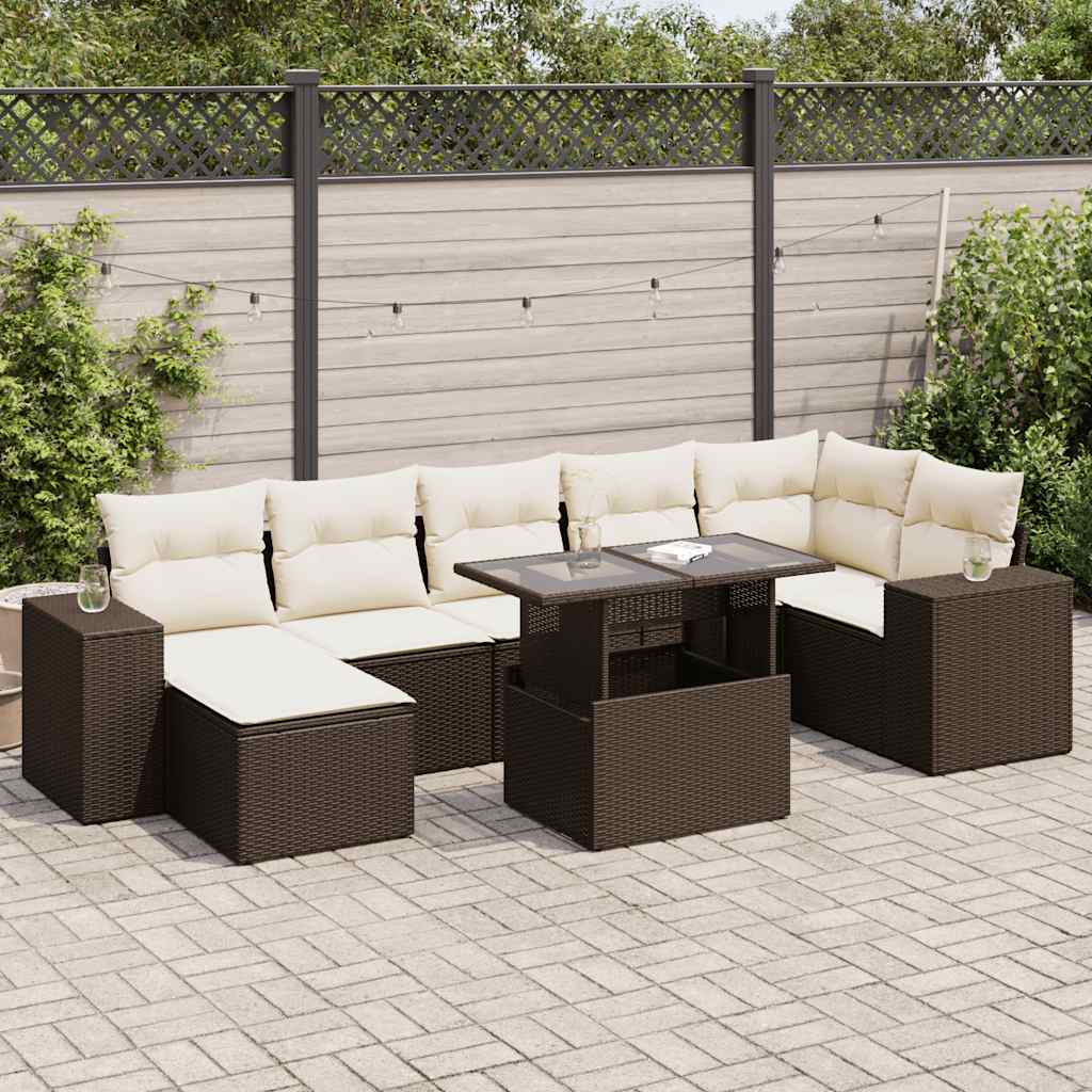 Set Divani da Giardino 8 pz con Cuscini Marrone in Polyrattan