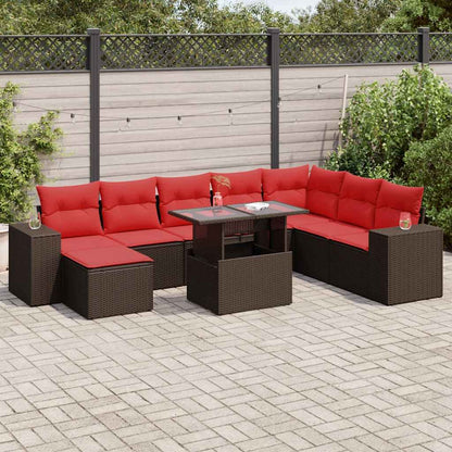 Set Divani Giardino 9 pz con Cuscini Marrone Polyrattan Acacia