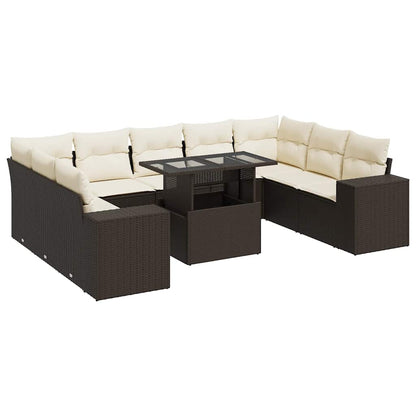 Set Divani da Giardino 10pz con Cuscini in Polyrattan Marrone