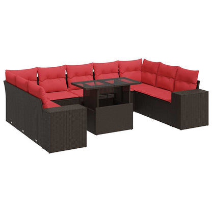 Set Divani Giardino 10 pz con Cuscini Polyrattan Marrone Acacia