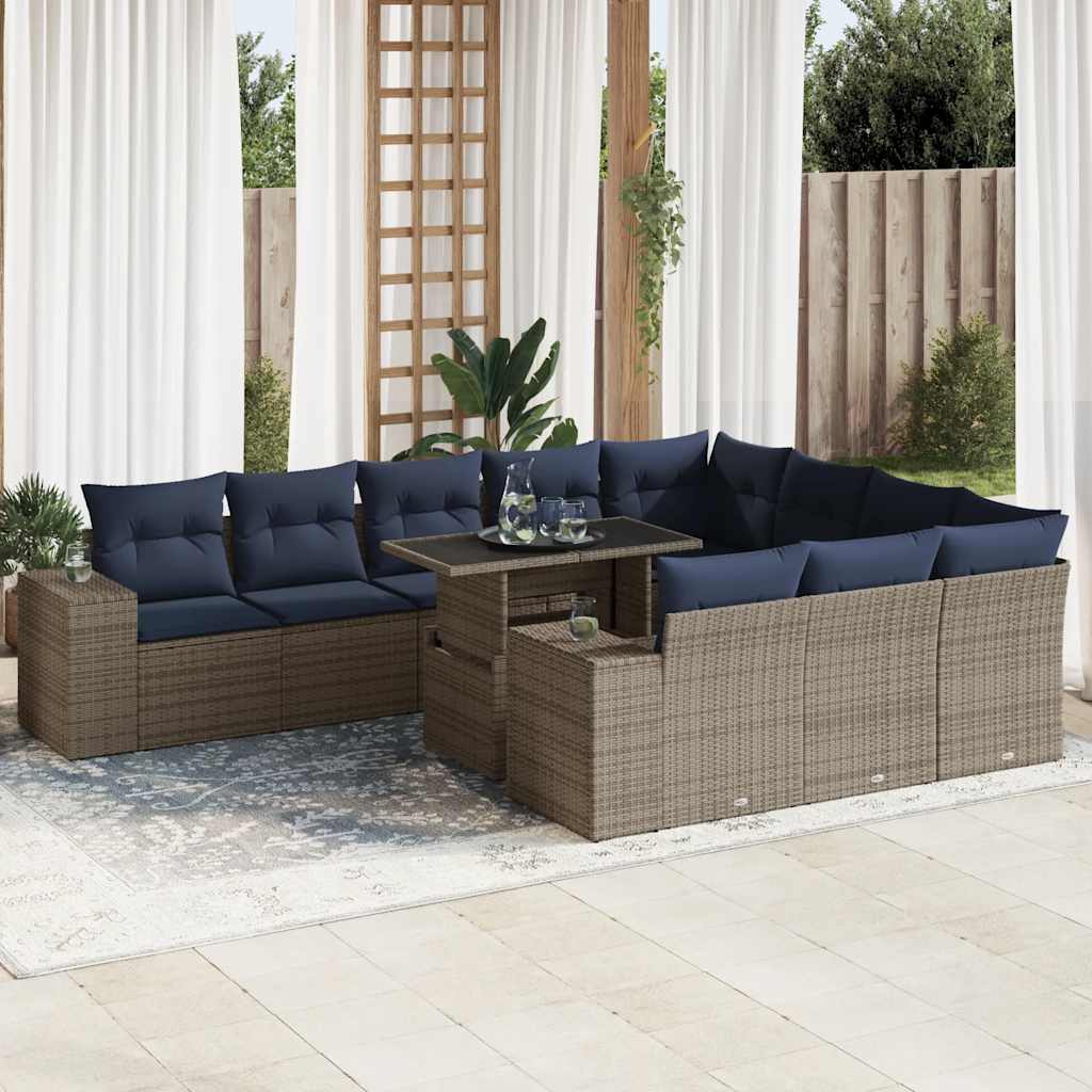 Set Divani Giardino 11 pz con Cuscini Polyrattan Acacia Grigio
