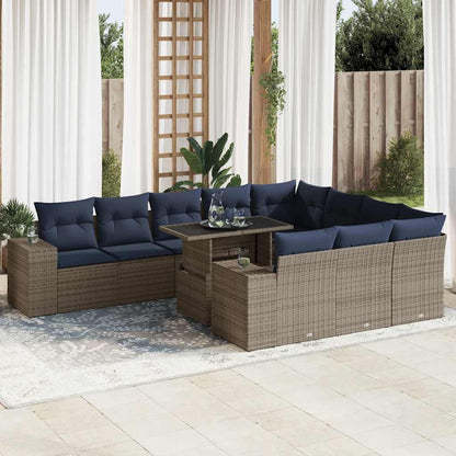 Set Divani Giardino 11 pz con Cuscini Polyrattan Acacia Grigio