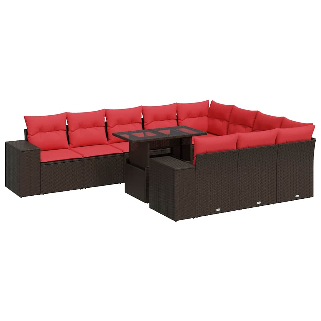Set Divani Giardino 11 pz con Cuscini Polyrattan Marrone Acacia