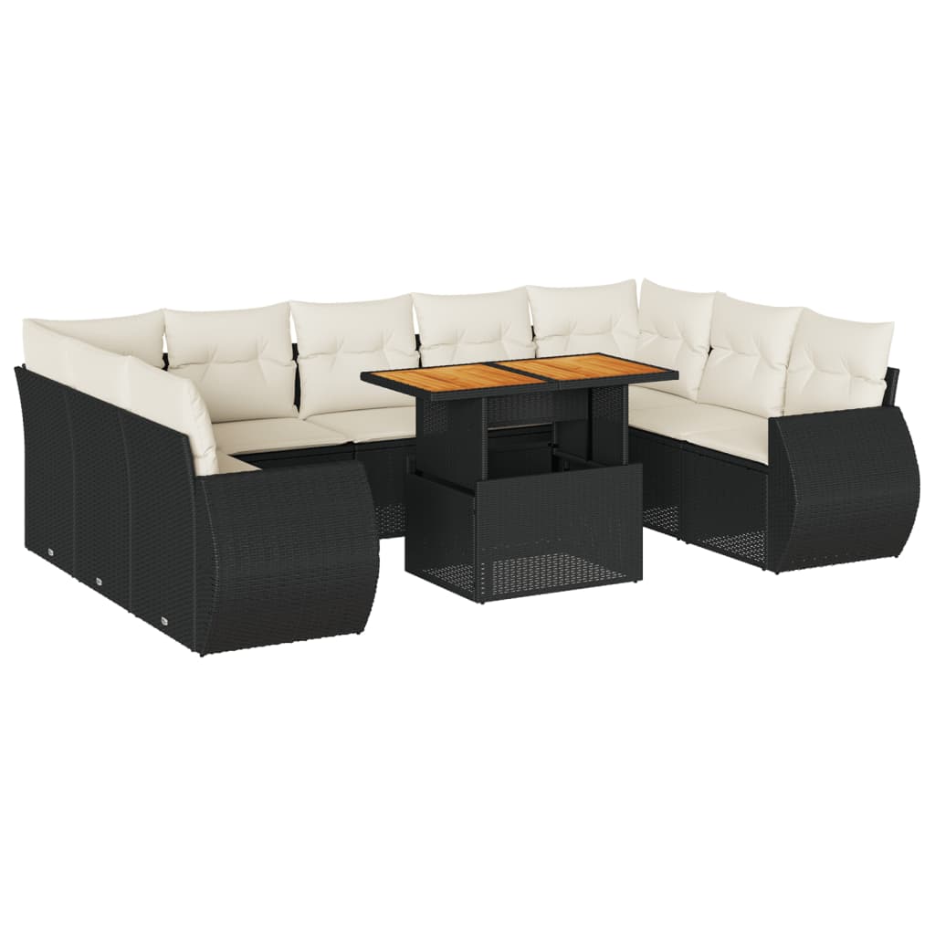 Set Divani da Giardino 10pz con Cuscini in Polyrattan Nero