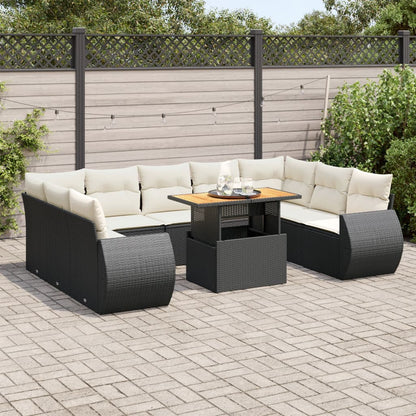 Set Divani da Giardino 10pz con Cuscini in Polyrattan Nero