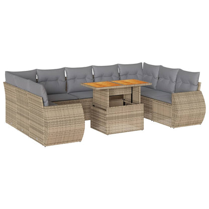 Set Divano da Giardino 10 pz con Cuscini Beige in Polyrattan