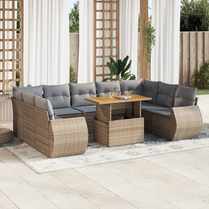 Set Divano da Giardino 10 pz con Cuscini Beige in Polyrattan