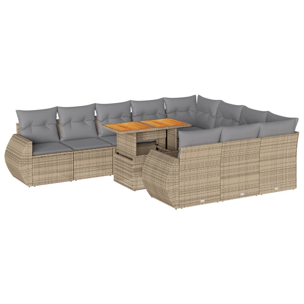 Set Divani da Giardino 11 pz con Cuscini Beige in Polyrattan