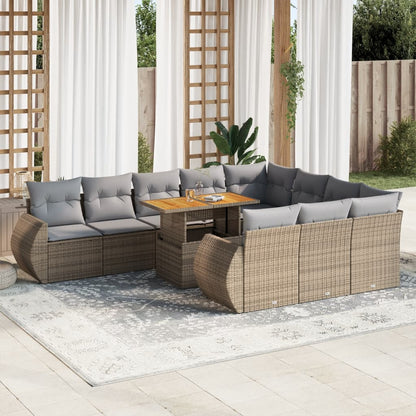 Set Divani da Giardino 11 pz con Cuscini Beige in Polyrattan