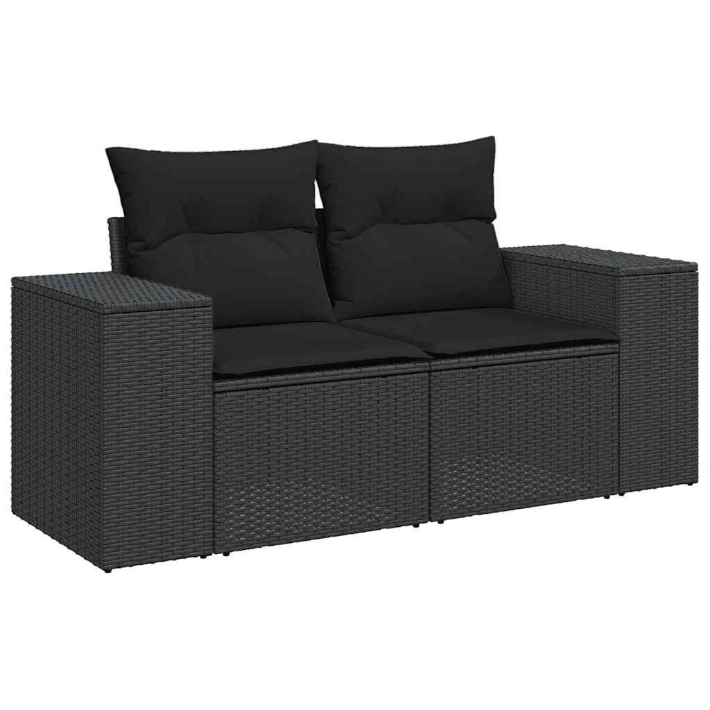 Set Divani Giardino 10pz con Cuscini Nero in Polyrattan Acacia