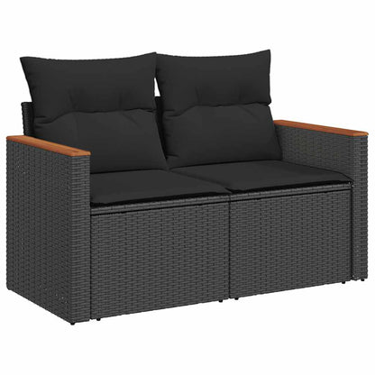 Set Divano da Giardino 6 pz con Cuscini Nero Polyrattan Acacia