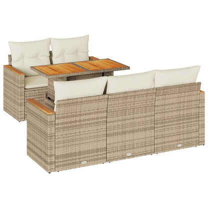 Set Divano da Giardino 6 pz con Cuscini Beige Polyrattan Acacia