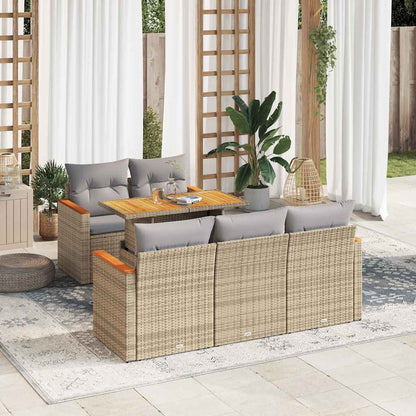 Set Divano da Giardino 6 pz con Cuscini Beige Polyrattan Acacia
