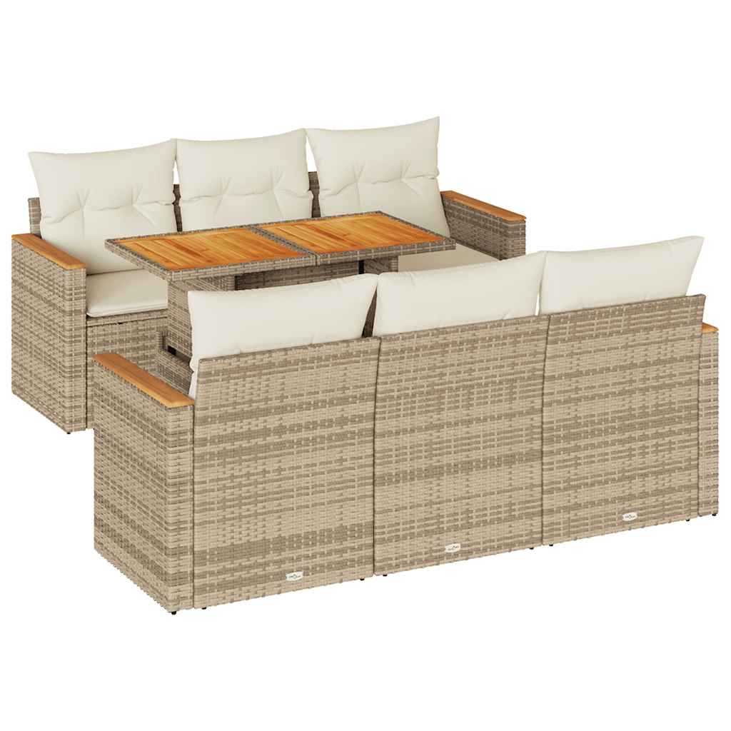 Set Divani da Giardino 7 pz con Cuscini Beige Polyrattan Acacia