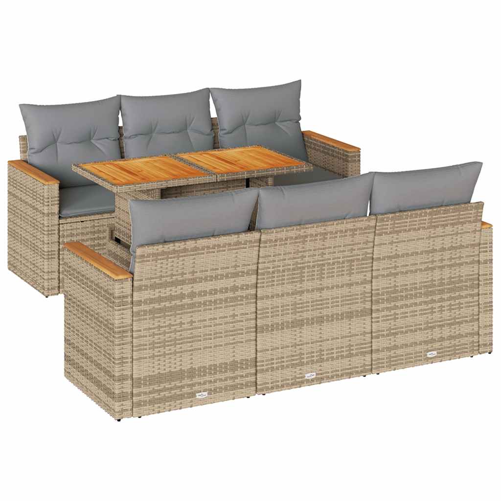 Set Divani da Giardino 7 pz con Cuscini Beige Polyrattan Acacia