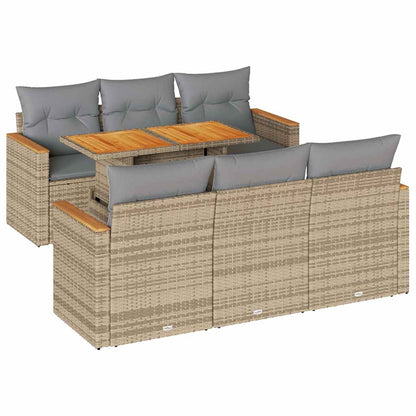 Set Divani da Giardino 7 pz con Cuscini Beige Polyrattan Acacia