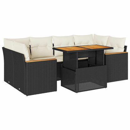 Set Divano da Giardino 6 pz con Cuscini Nero Polyrattan Acacia
